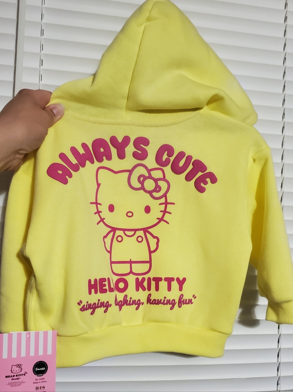 Hello Kitty Sanrio Yellow Hoodie with Pink Graphic, NWT, 12 Months